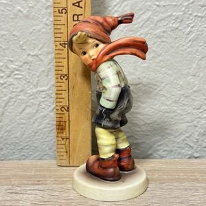 Goebel Hummel March Winds HUM 43 TMK3 5" 1950s Boy Scarf Hat Stylized Bee Vtg
